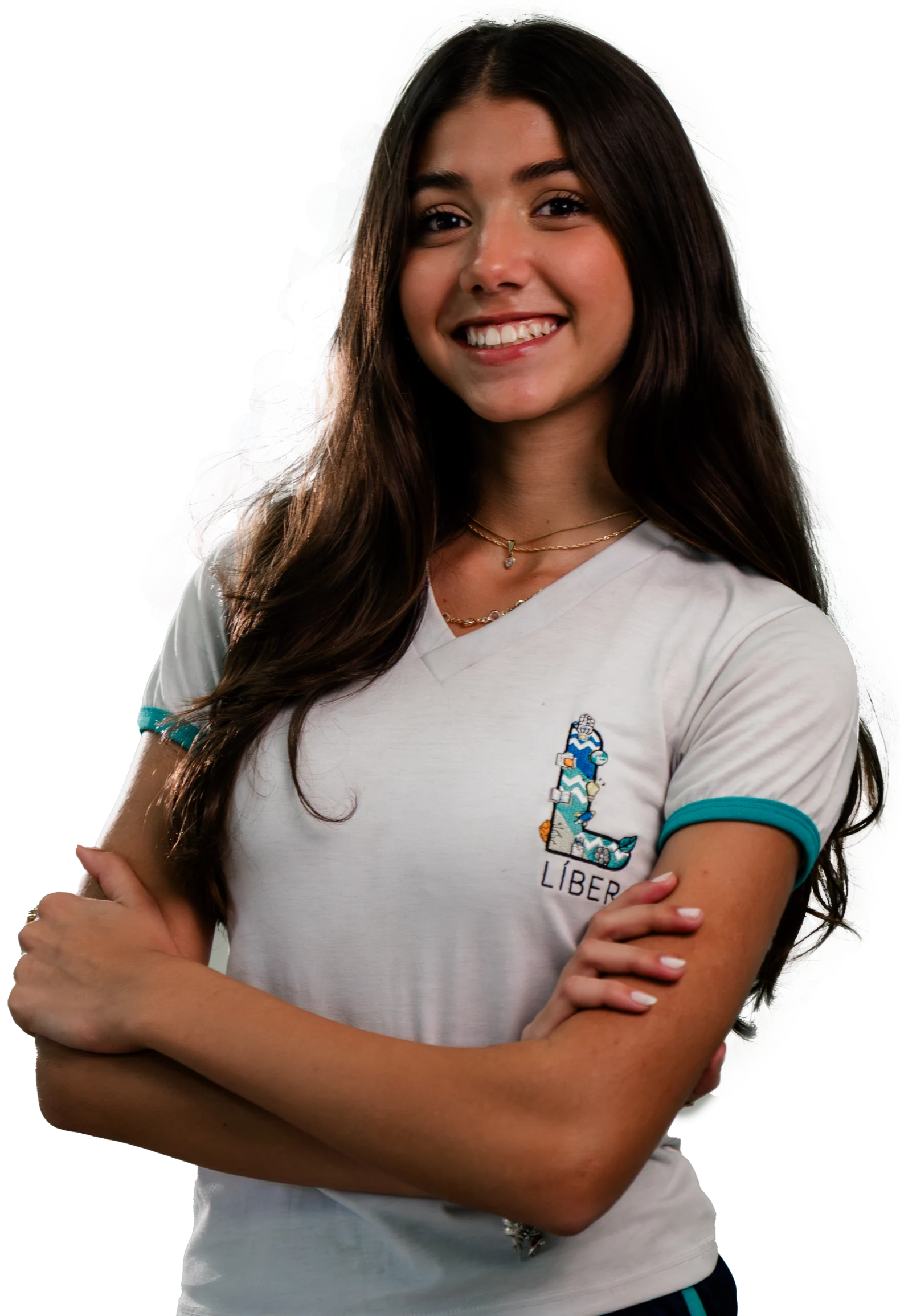 Aluna de braços cruzados